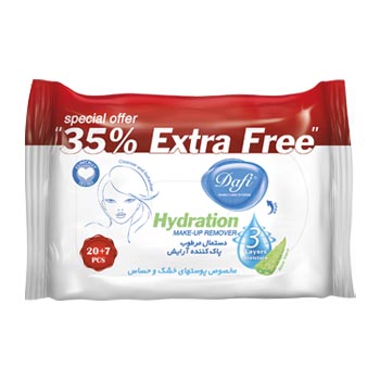 دستمال مرطوب پاک کننده آرایش دافی تعداد 20 برگ + 7 برگ رایگان