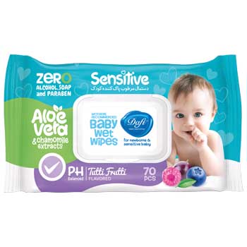 دستمال مرطوب پاک کننده کودک مخصوص پوست های حساس بدون اسانس 70 برگ دافی