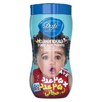دستمال مرطوب پاک کننده کودک حاوی ویتامین E و A و عصاره کالندولا کمر باریک 50 عددی دافی