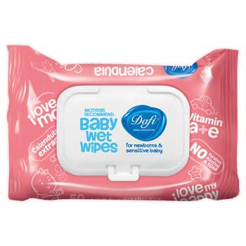 دستمال مرطوب پاک کننده کودک حاوی کالاندولای 50 برگی صورتی درب دار دافی