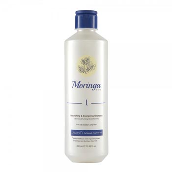 شامپو مغذی و انرژی بخش شماره 1 مناسب پوست سر چرب و موی خشک 400ml مورینگا